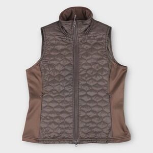 L.L. Bean Quilted Vest Women's Small Reg Tan Plaid Lining Snap Zip Utility Class